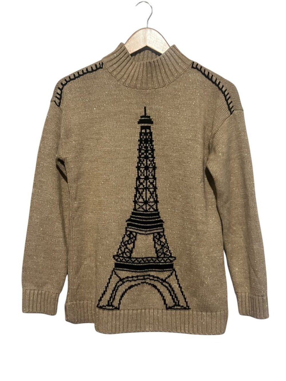 Karl Lagerfeld Sweater Paris Eiffel Tower Women's XS Gold Black